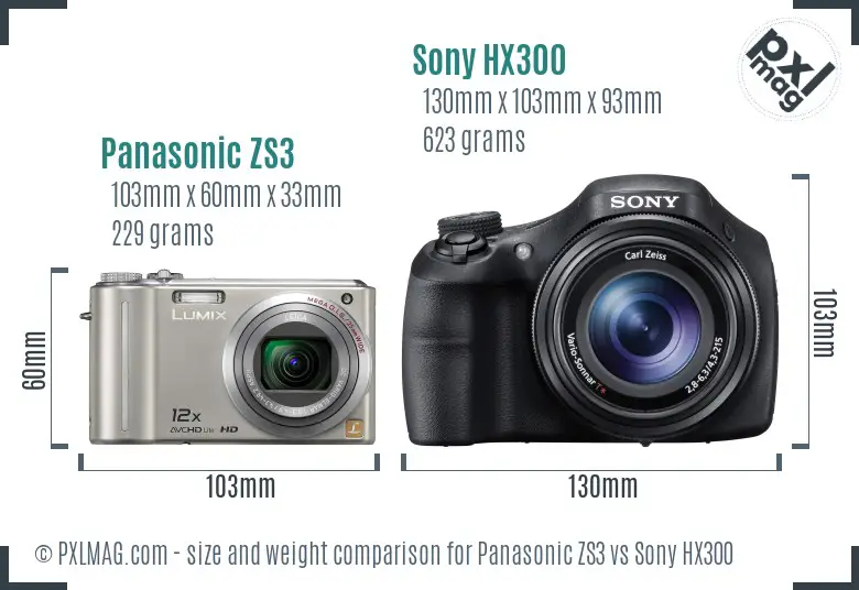 Panasonic ZS3 vs Sony HX300 size comparison Panasonic ZS3 vs Sony HX300 size comparison