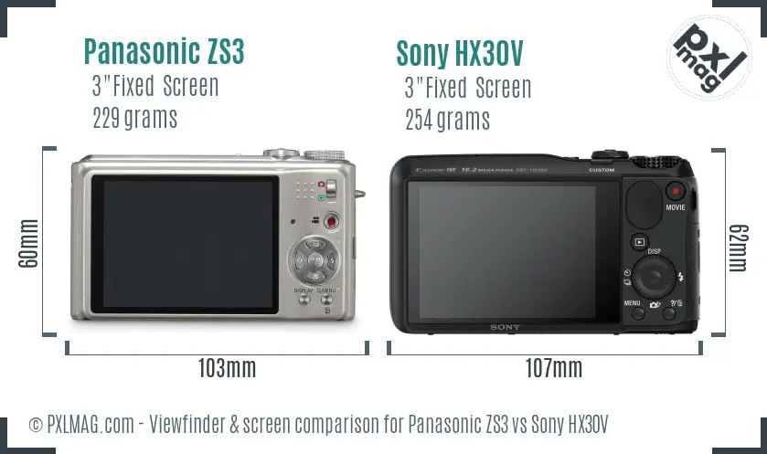 Panasonic ZS3 vs Sony HX30V Screen and Viewfinder comparison