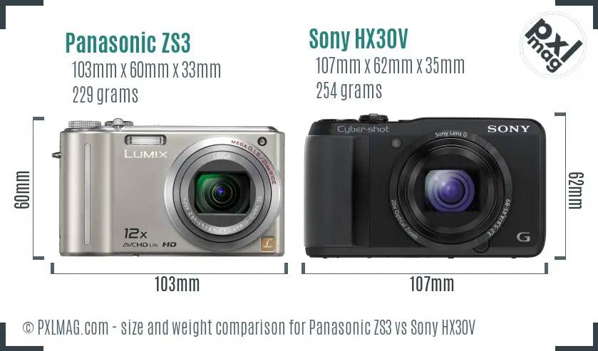 Panasonic ZS3 vs Sony HX30V size comparison