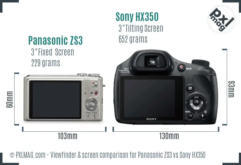 Panasonic ZS3 vs Sony HX350 Screen and Viewfinder comparison