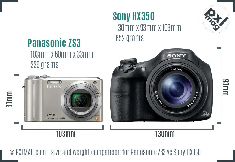 Panasonic ZS3 vs Sony HX350 size comparison