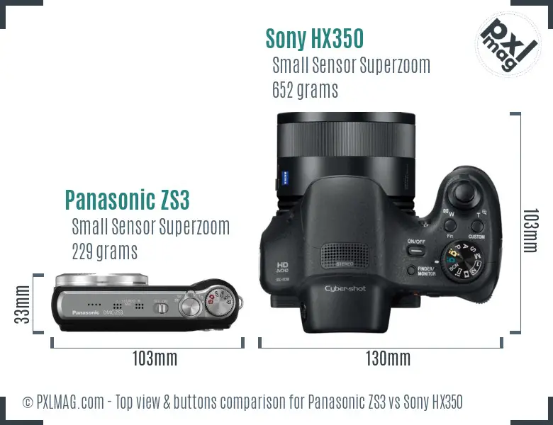 Panasonic ZS3 vs Sony HX350 top view buttons comparison