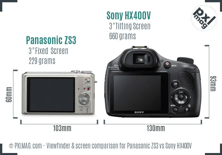 Panasonic ZS3 vs Sony HX400V Screen and Viewfinder comparison