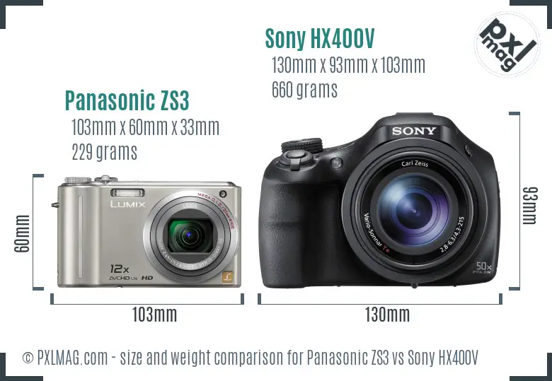 Panasonic ZS3 vs Sony HX400V size comparison