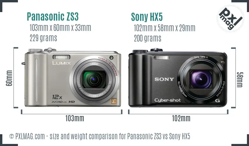 Panasonic ZS3 vs Sony HX5 size comparison