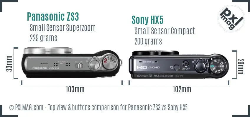 Panasonic ZS3 vs Sony HX5 top view buttons comparison