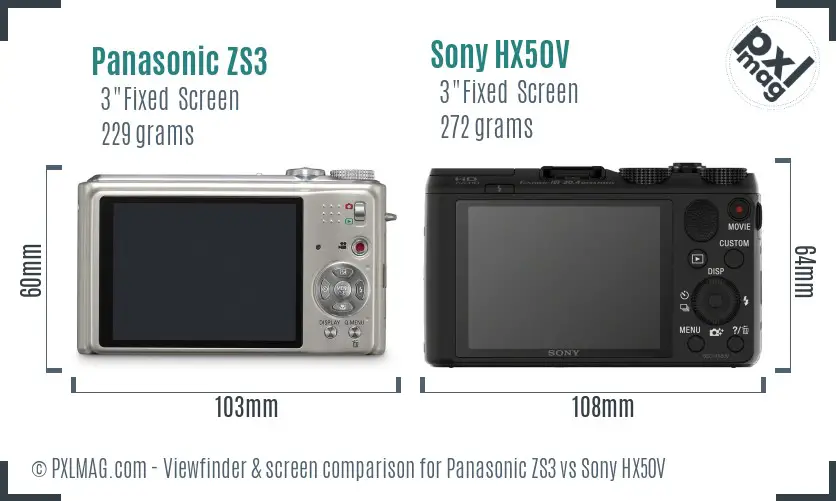 Panasonic ZS3 vs Sony HX50V Screen and Viewfinder comparison