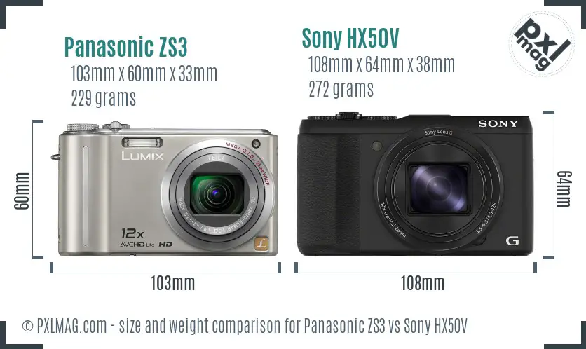 Panasonic ZS3 vs Sony HX50V size comparison