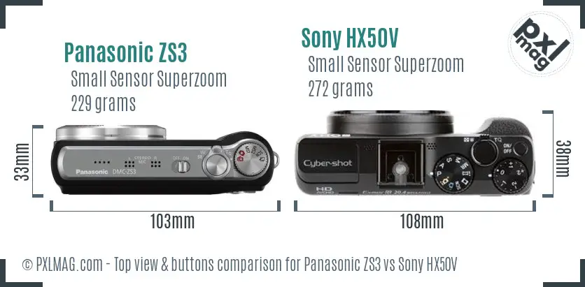 Panasonic ZS3 vs Sony HX50V top view buttons comparison