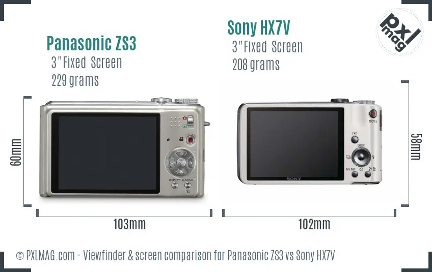 Panasonic ZS3 vs Sony HX7V Screen and Viewfinder comparison