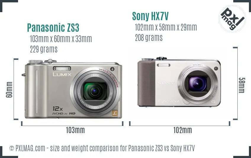Panasonic ZS3 vs Sony HX7V size comparison