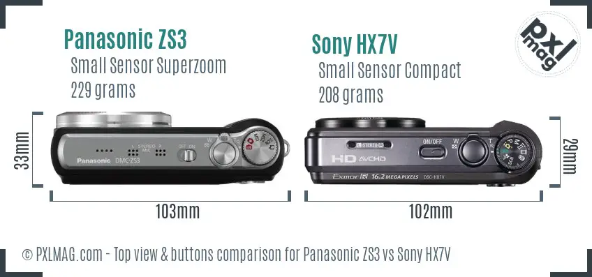 Panasonic ZS3 vs Sony HX7V top view buttons comparison