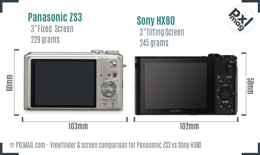 Panasonic ZS3 vs Sony HX80 Screen and Viewfinder comparison