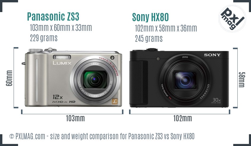 Panasonic ZS3 vs Sony HX80 size comparison