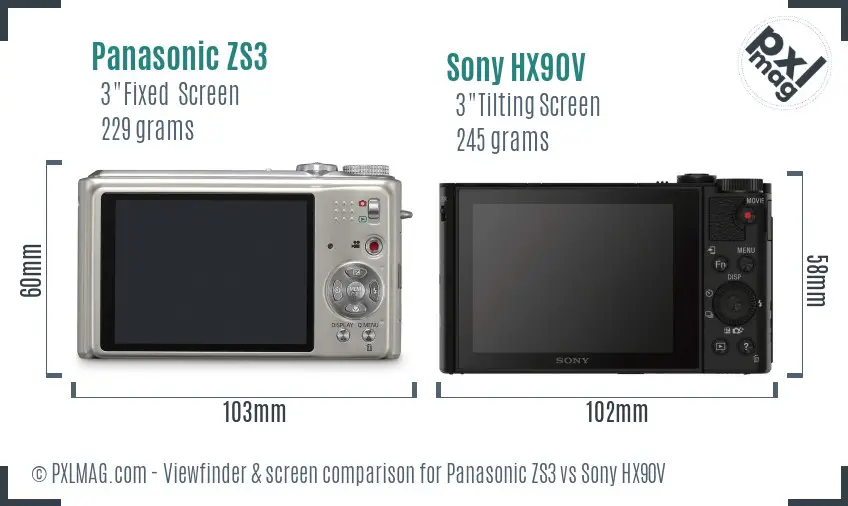 Panasonic ZS3 vs Sony HX90V Screen and Viewfinder comparison