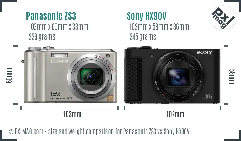 Panasonic ZS3 vs Sony HX90V size comparison