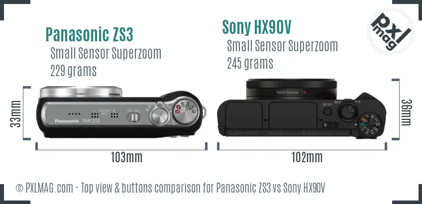 Panasonic ZS3 vs Sony HX90V top view buttons comparison