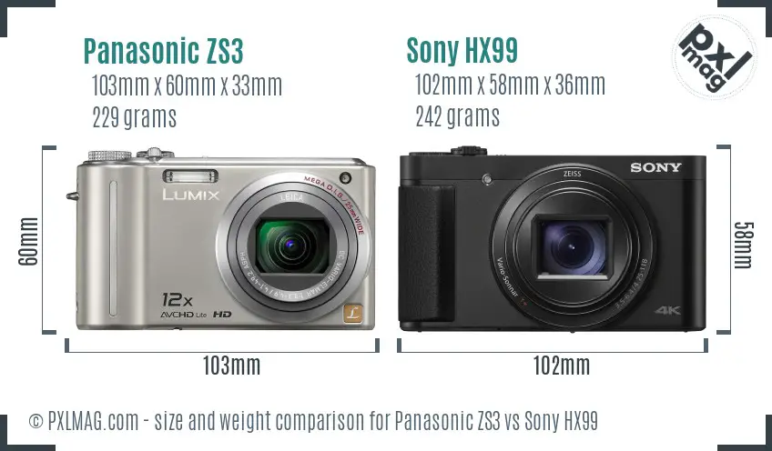 Panasonic ZS3 vs Sony HX99 size comparison