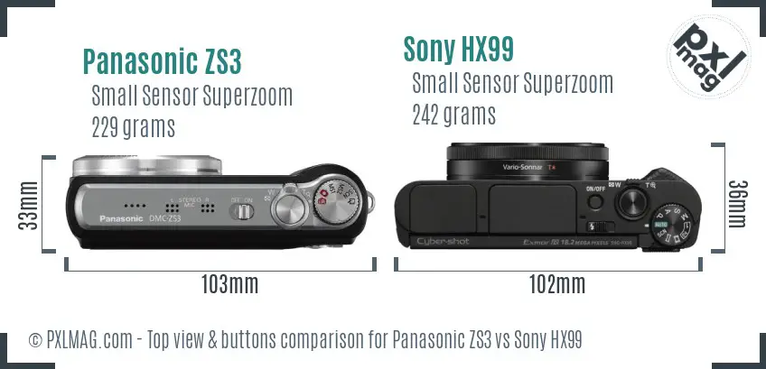 Panasonic ZS3 vs Sony HX99 top view buttons comparison