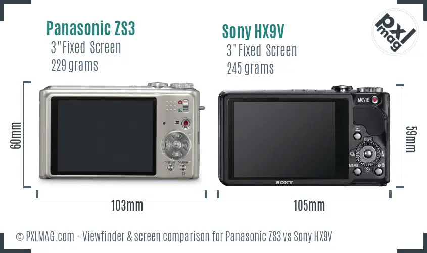 Panasonic ZS3 vs Sony HX9V Screen and Viewfinder comparison