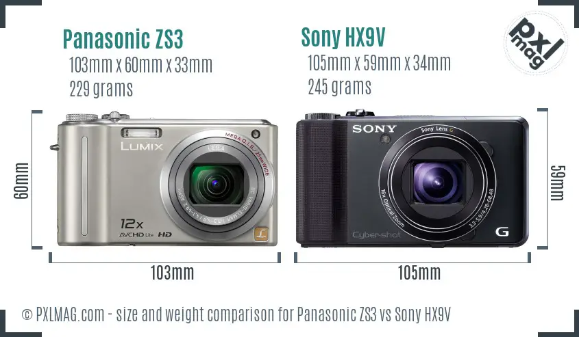 Panasonic ZS3 vs Sony HX9V size comparison
