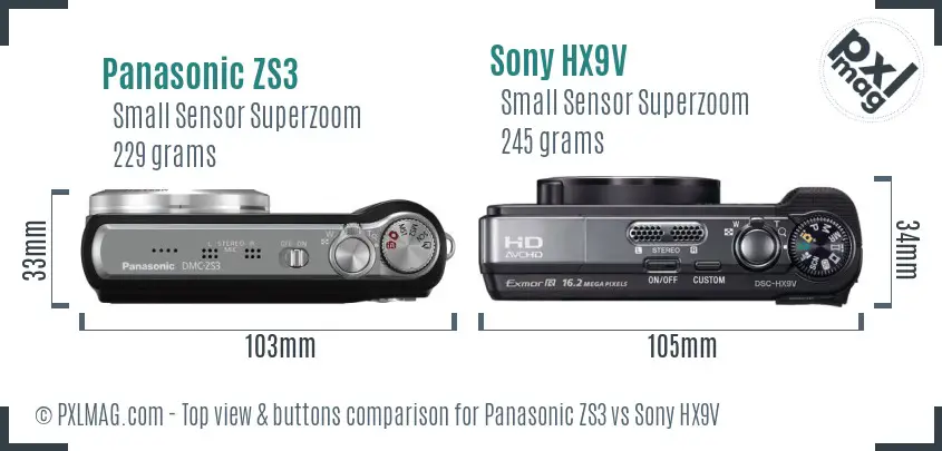 Panasonic ZS3 vs Sony HX9V top view buttons comparison