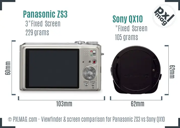 Panasonic ZS3 vs Sony QX10 Screen and Viewfinder comparison Panasonic ZS3 vs Sony QX10 Screen and Viewfinder comparison