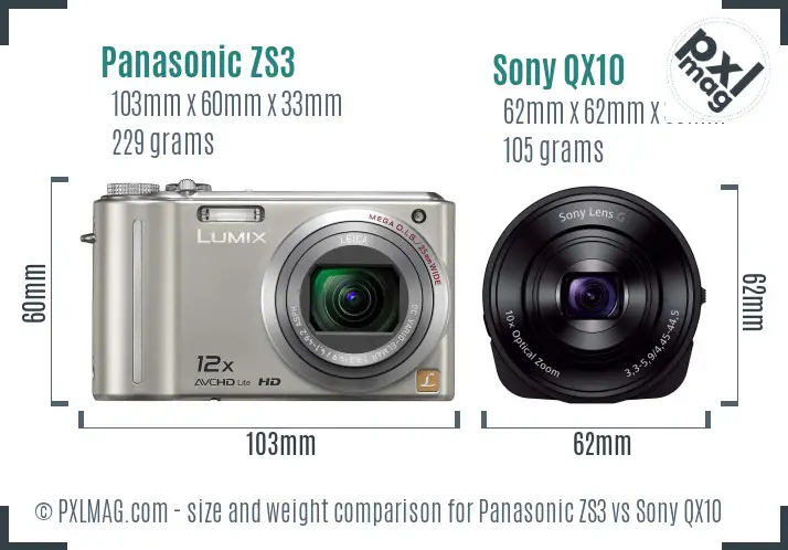 Panasonic ZS3 vs Sony QX10 size comparison Panasonic ZS3 vs Sony QX10 size comparison