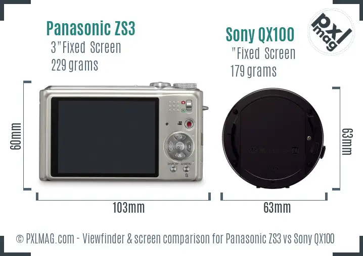 Panasonic ZS3 vs Sony QX100 Screen and Viewfinder comparison