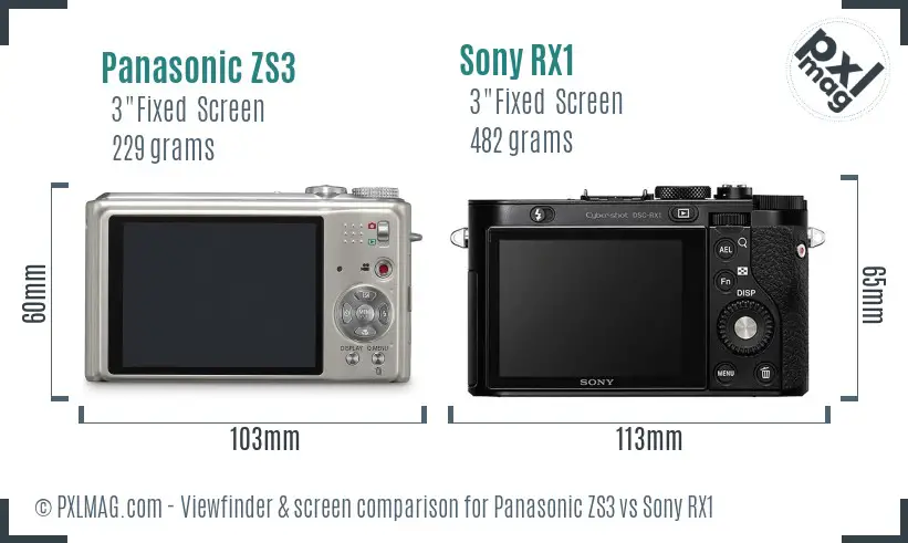 Panasonic ZS3 vs Sony RX1 Screen and Viewfinder comparison Panasonic ZS3 vs Sony RX1 Screen and Viewfinder comparison
