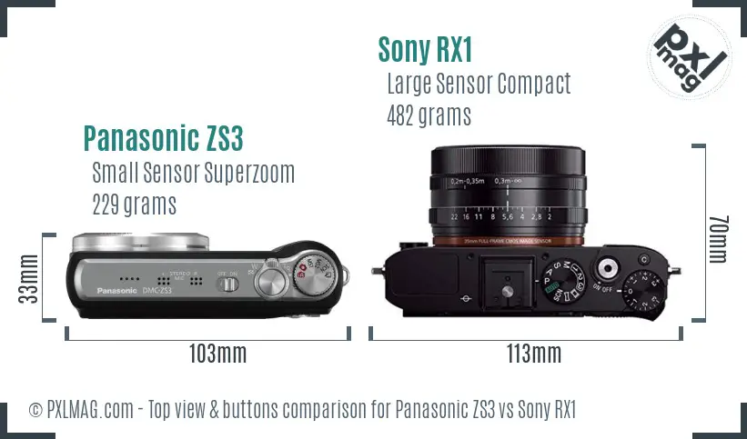 Panasonic ZS3 vs Sony RX1 top view buttons comparison Panasonic ZS3 vs Sony RX1 top view buttons comparison