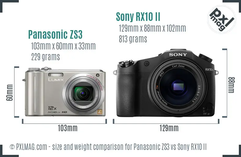 Panasonic ZS3 vs Sony RX10 II size comparison