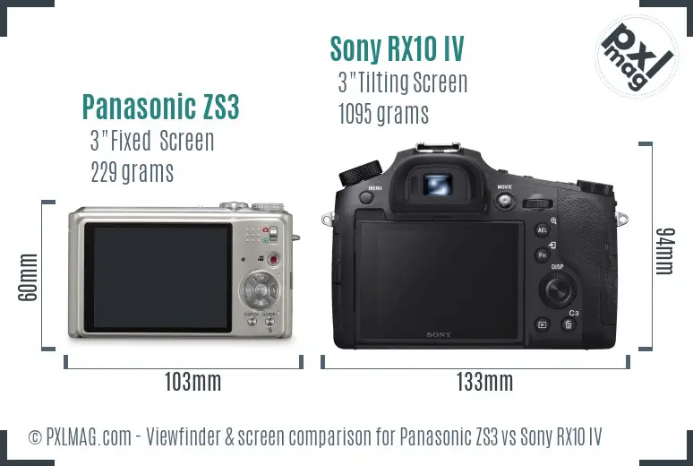 Panasonic ZS3 vs Sony RX10 IV Screen and Viewfinder comparison