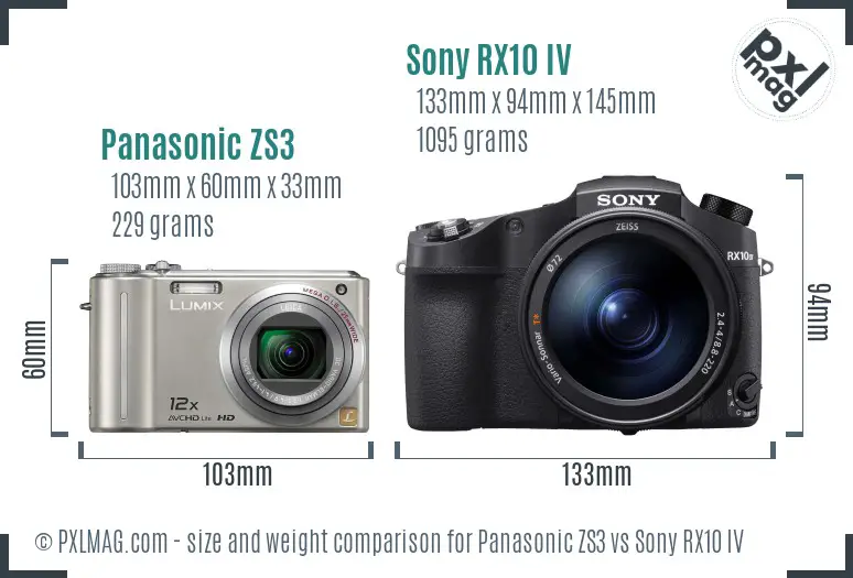 Panasonic ZS3 vs Sony RX10 IV size comparison