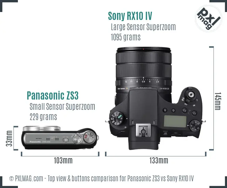 Panasonic ZS3 vs Sony RX10 IV top view buttons comparison