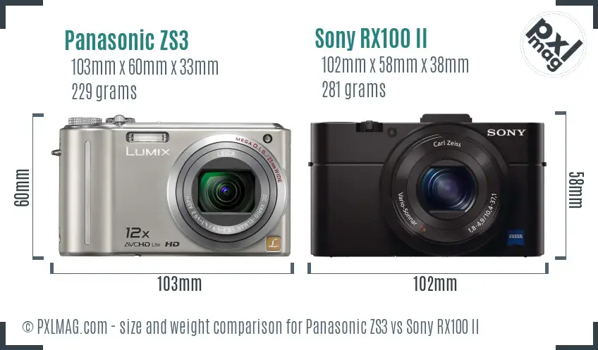 Panasonic ZS3 vs Sony RX100 II size comparison