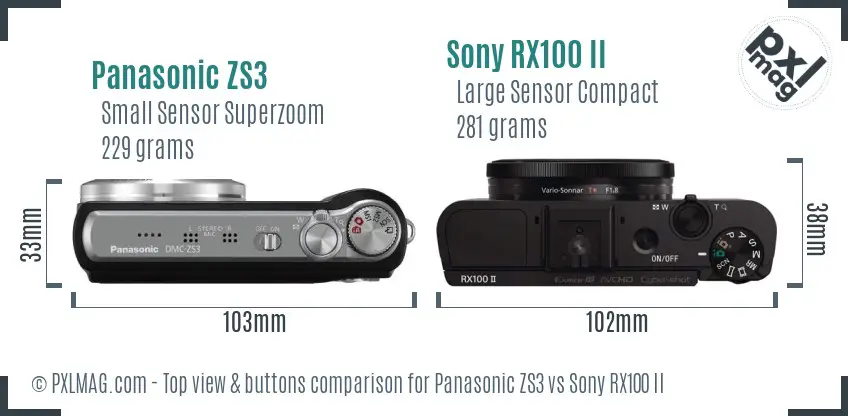 Panasonic ZS3 vs Sony RX100 II top view buttons comparison
