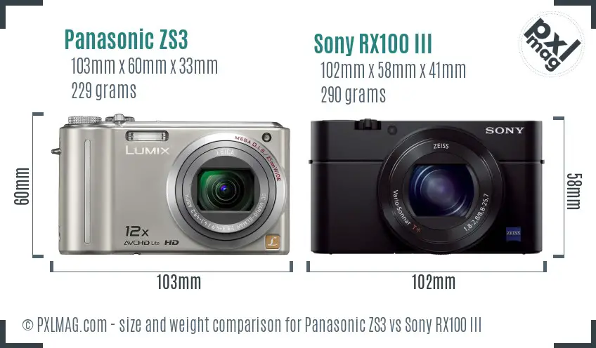 Panasonic ZS3 vs Sony RX100 III size comparison