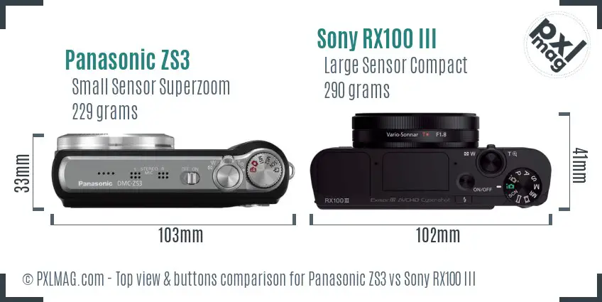 Panasonic ZS3 vs Sony RX100 III top view buttons comparison
