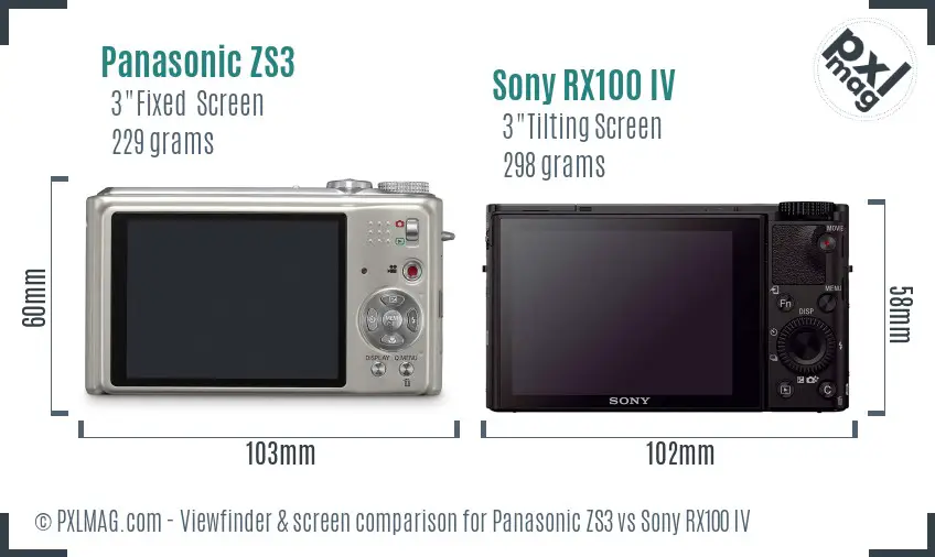 Panasonic ZS3 vs Sony RX100 IV Screen and Viewfinder comparison