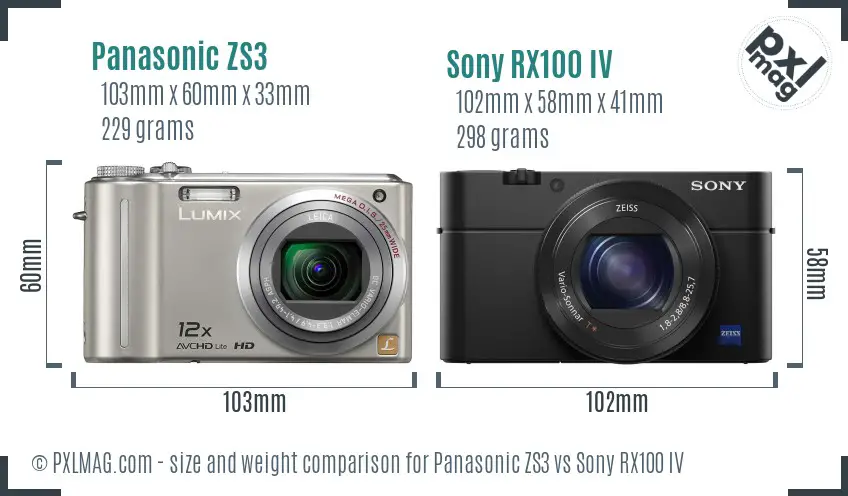 Panasonic ZS3 vs Sony RX100 IV size comparison