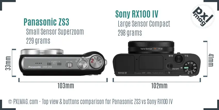 Panasonic ZS3 vs Sony RX100 IV top view buttons comparison