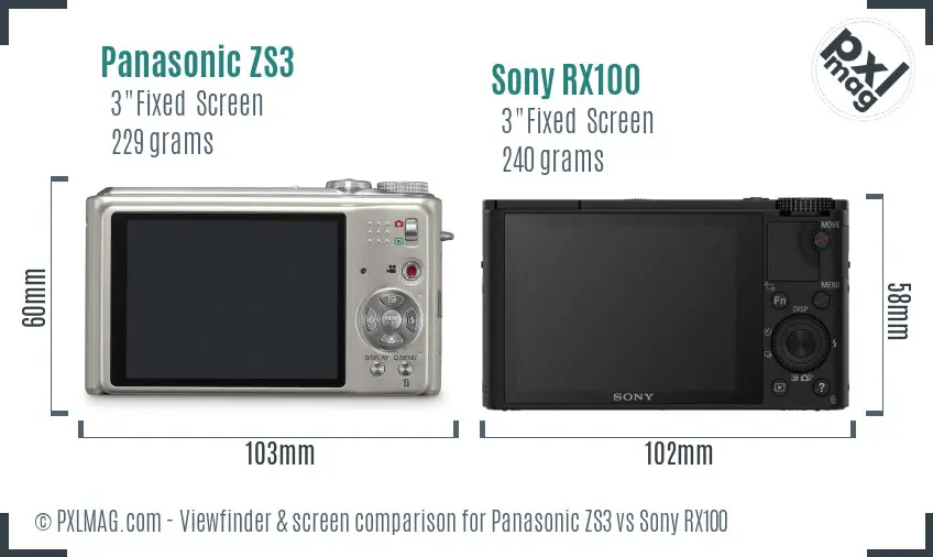Panasonic ZS3 vs Sony RX100 Screen and Viewfinder comparison Panasonic ZS3 vs Sony RX100 Screen and Viewfinder comparison