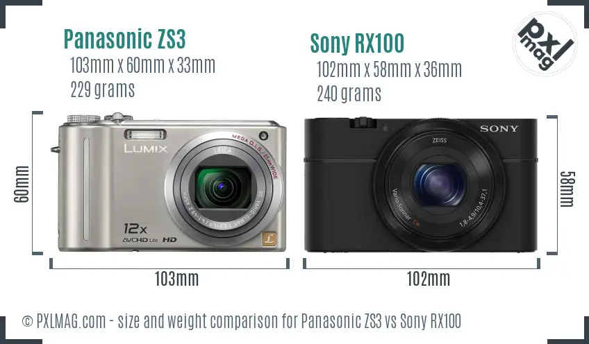 Panasonic ZS3 vs Sony RX100 size comparison Panasonic ZS3 vs Sony RX100 size comparison