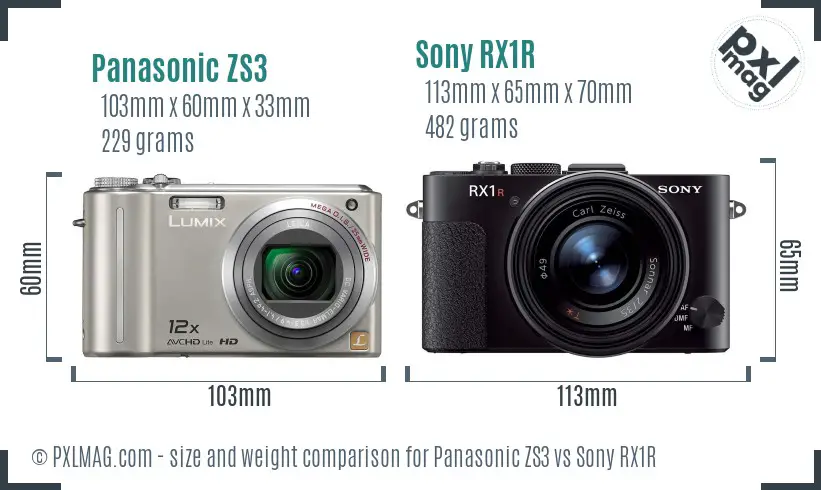 Panasonic ZS3 vs Sony RX1R size comparison
