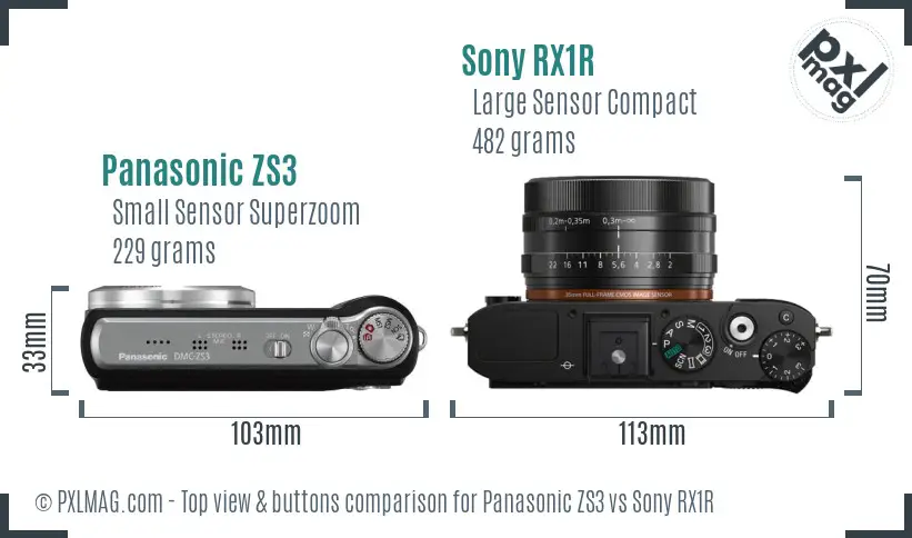 Panasonic ZS3 vs Sony RX1R top view buttons comparison