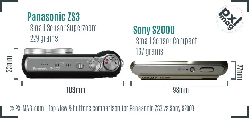 Panasonic ZS3 vs Sony S2000 top view buttons comparison Panasonic ZS3 vs Sony S2000 top view buttons comparison