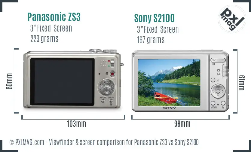 Panasonic ZS3 vs Sony S2100 Screen and Viewfinder comparison