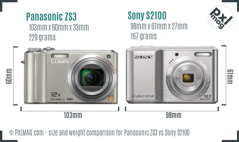 Panasonic ZS3 vs Sony S2100 size comparison