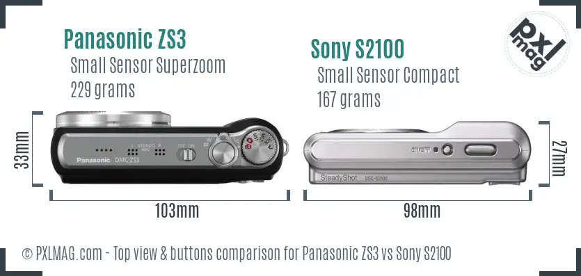 Panasonic ZS3 vs Sony S2100 top view buttons comparison